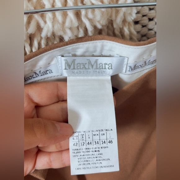 Max Mara Virgin Wool Trouser Pants Size 12 Women's Business Casual Office Camel - Picture 3 of 4